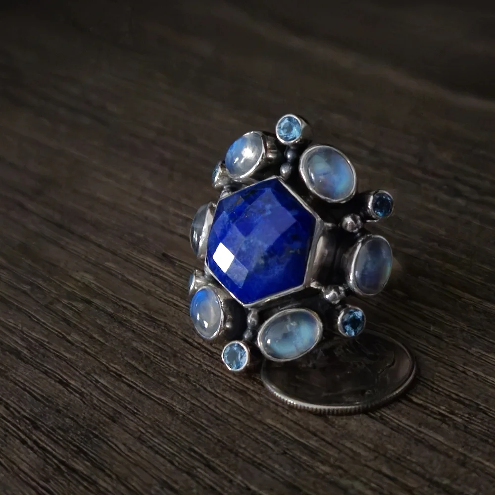 Nicky Butler 925 Sterling Silver Lapis Designer Ring Moonstone NB Topaz Size 11